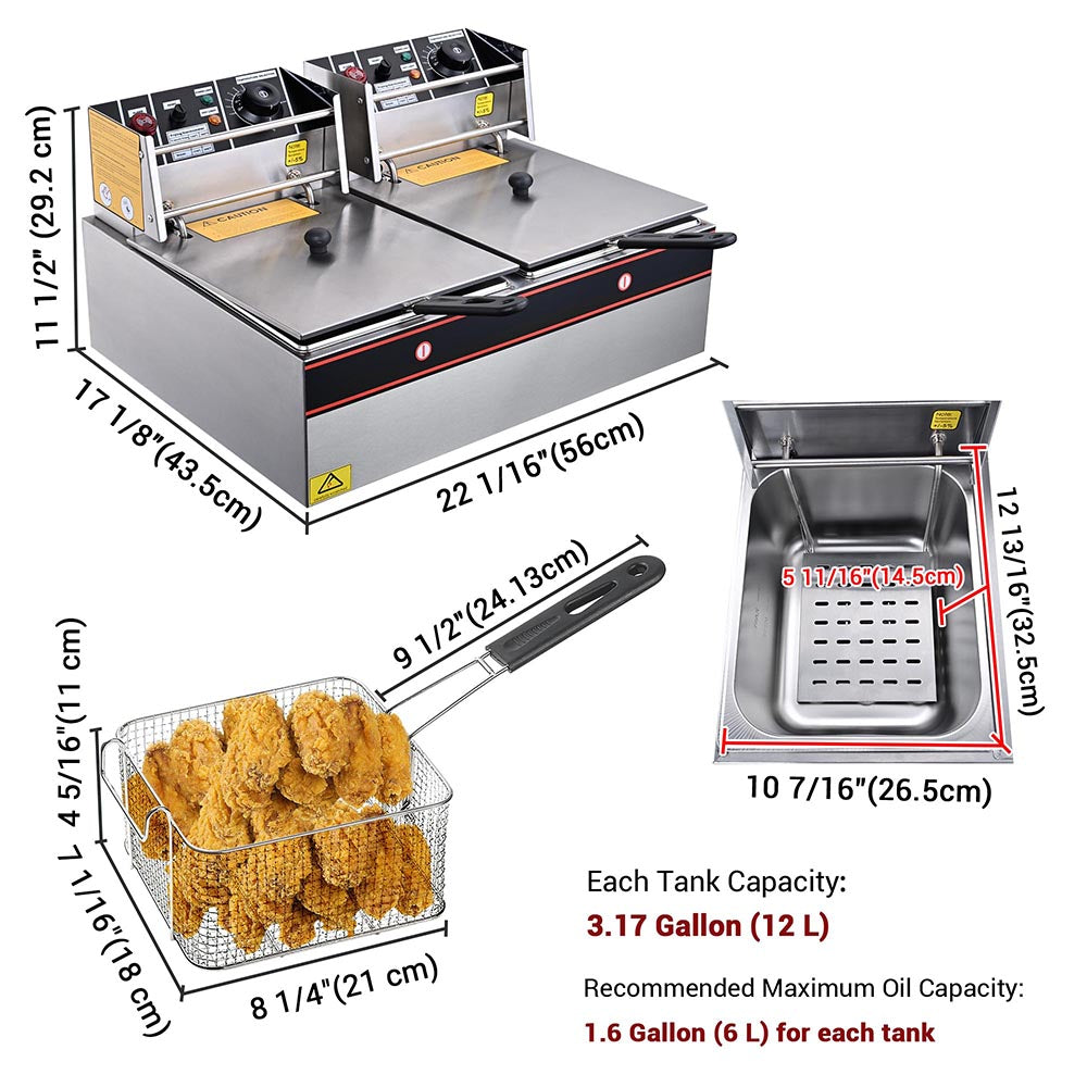 WeChef Commercial Deep Fryer 24L Dual Baskets 110V 5000W