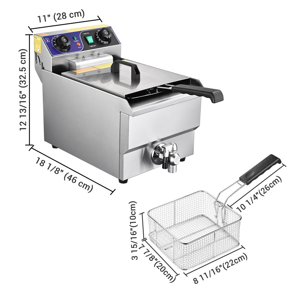 WeChef Commercial Deep Fryer with Drain 12L 110V 1500W