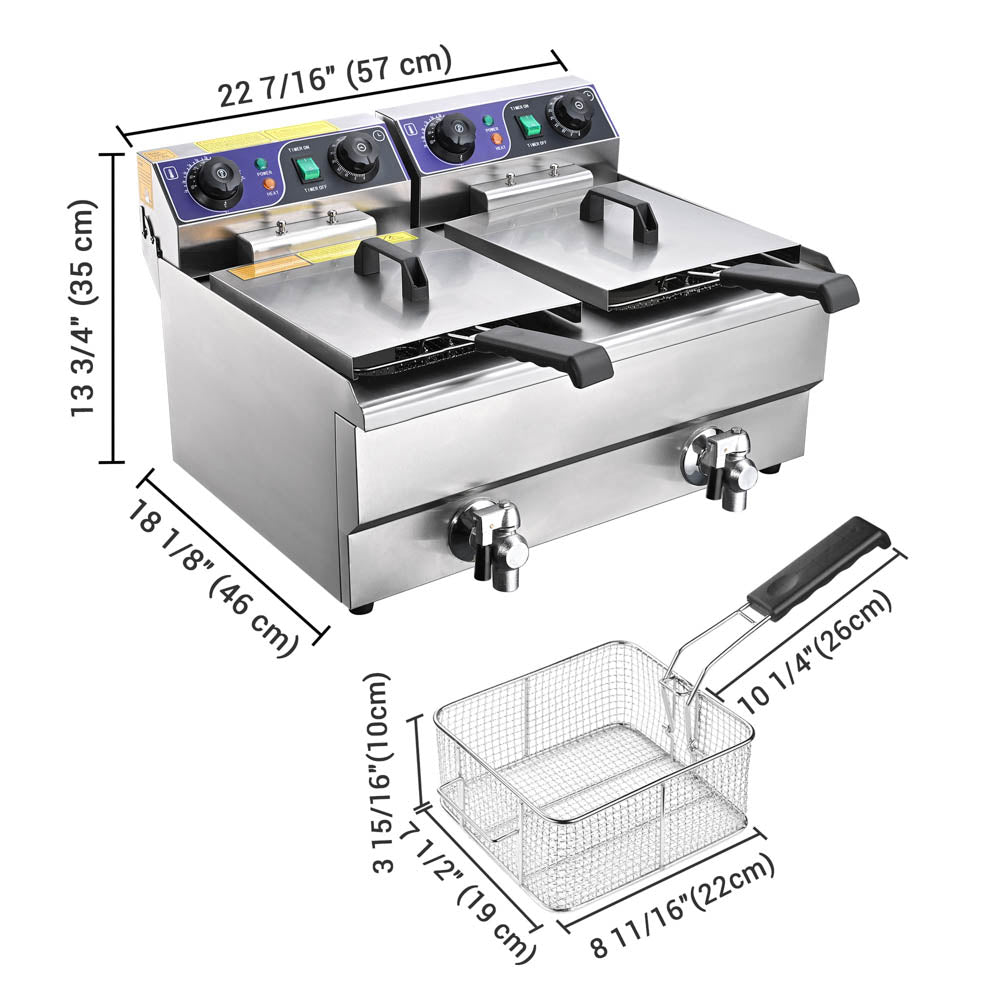 WeChef Commercial Deep Fryer with Drain 24L Dual Baskets 110V 3000W