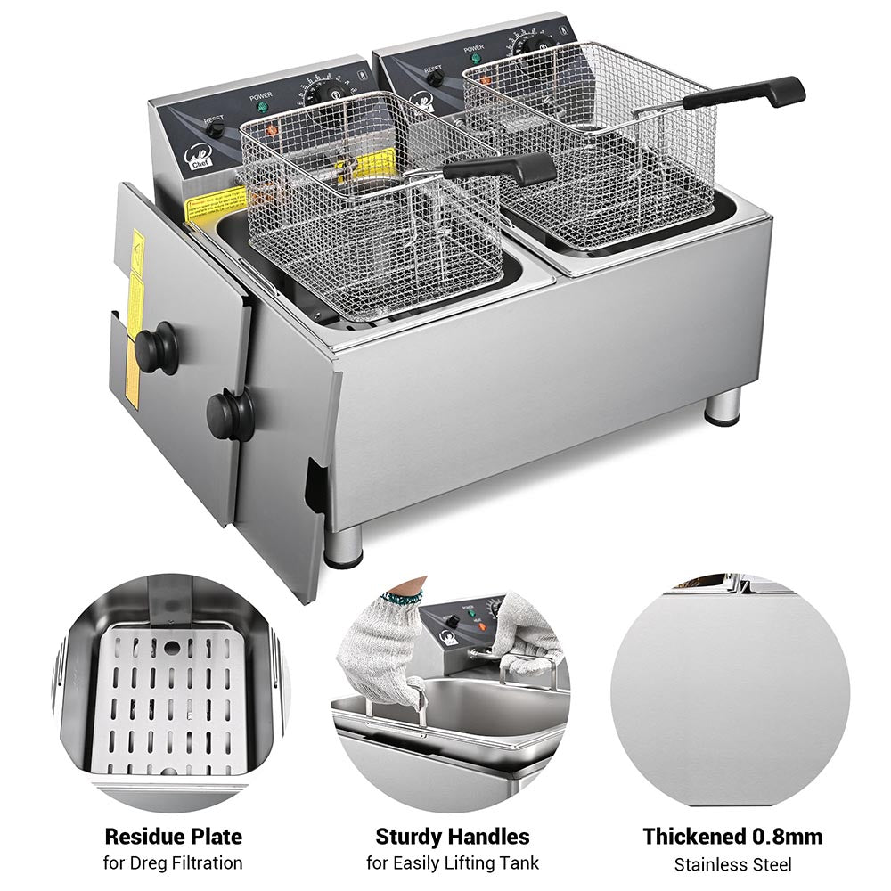 WeChef Commercial Deep Fryer 24L Dual Baskets 220V 7200W