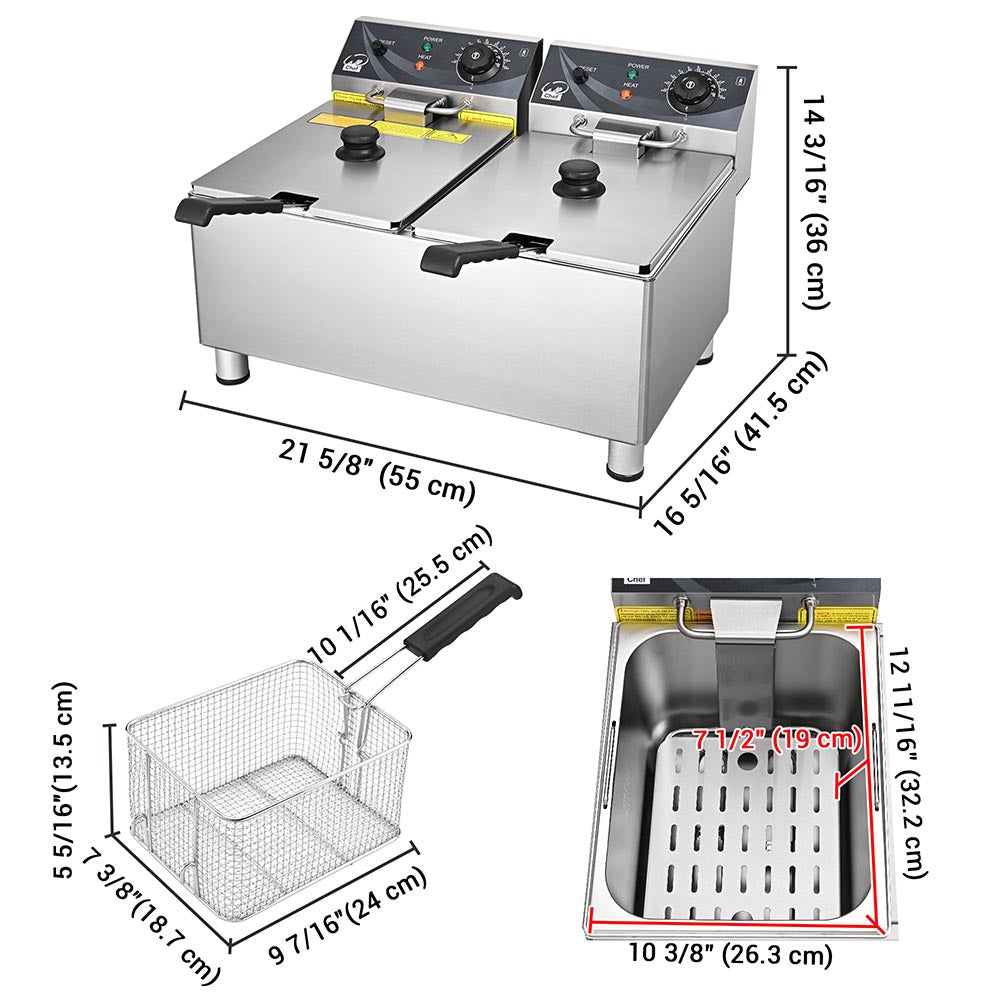 WeChef Commercial Deep Fryer 24L Dual Baskets 220V 7200W