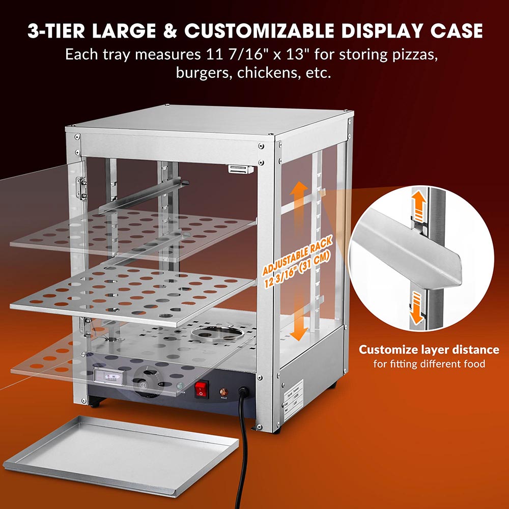 WeChef Commercial Pizza Food Warmer Countertop Display 3 Tier 15x15x20