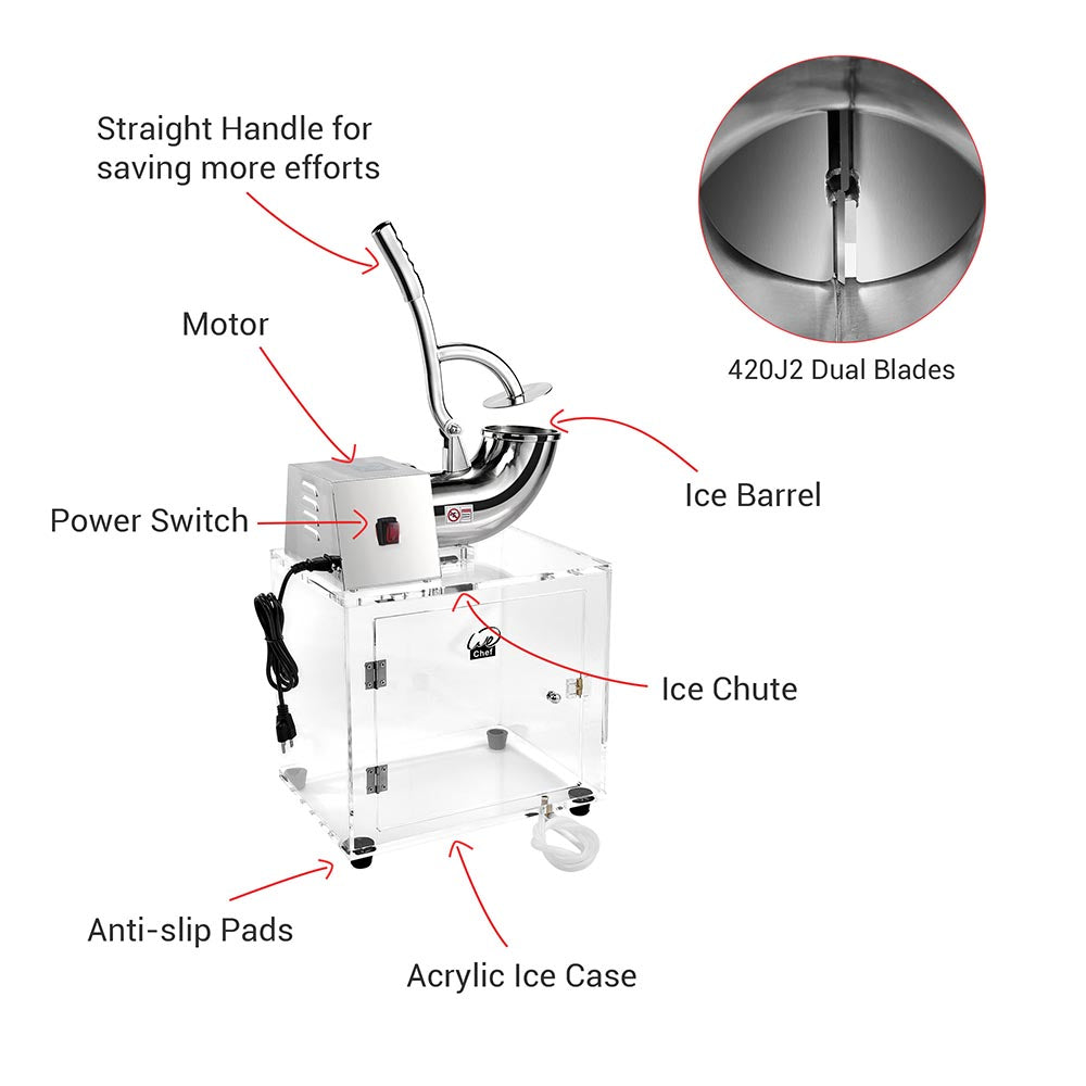 WeChef Commercial Shaved Ice Machine with Storage Box 32L 250W